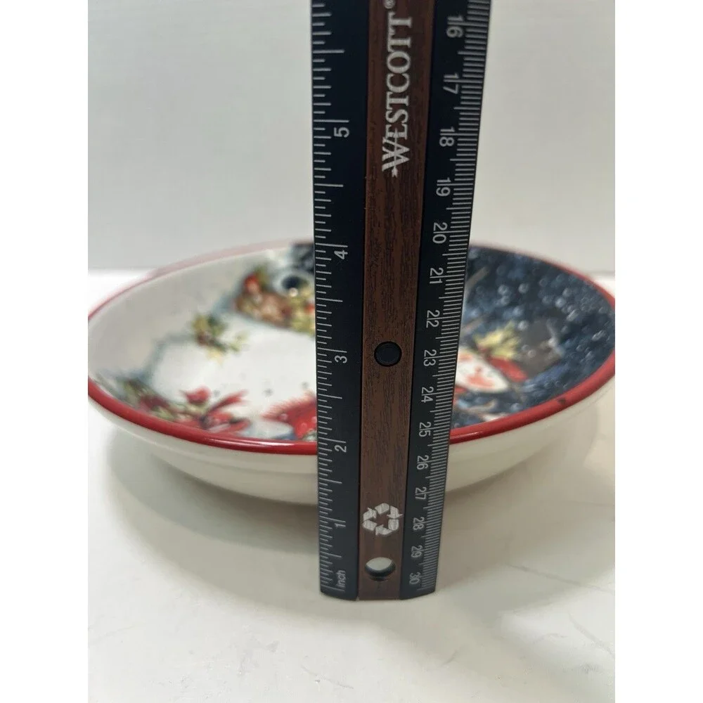 Certified Intl Susan Winget Xmas Blue Background Snowman 9” Pasta Serving Bowl